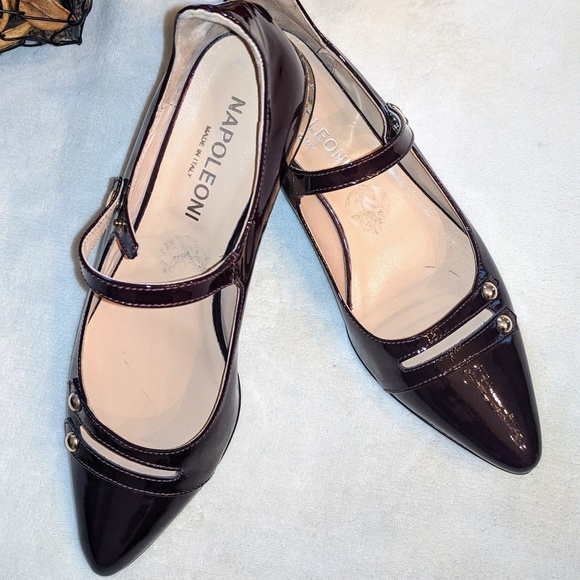 Napoleoni Dark Red Gold Heel Pointed Toe Flats 37 - Picture 1 of 8